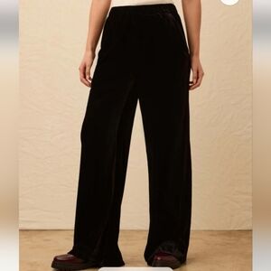 Faherty Women's Stretch Silk Velvet Genevieve Pant In Black Wide Leg Size XXL